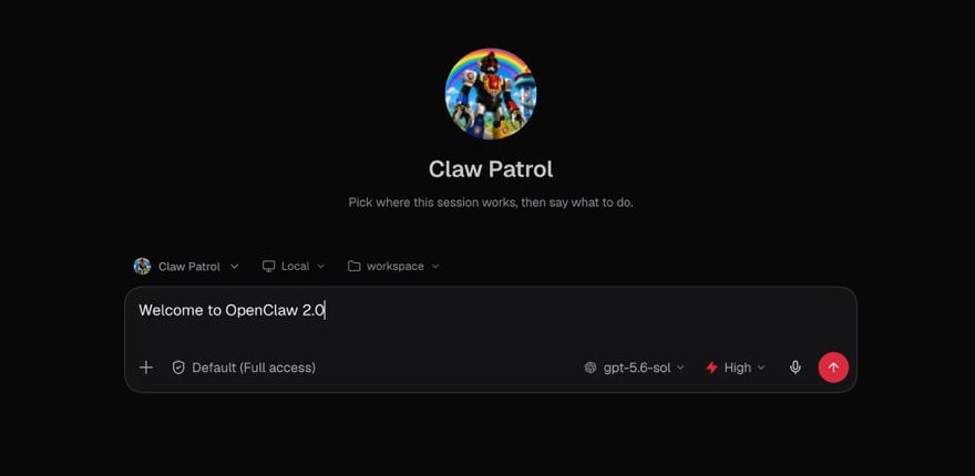 OpenClaw 2.0 官方 UI(Claw Patrol 会话入口)与命令审批 UI(展示嵌套命令并请求执行批准)(1/2)
